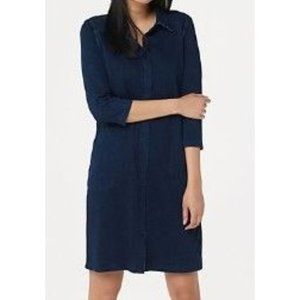 Women with Control 3/4 Sleeves Denim Stretch Dress 347-391 Indigo Large